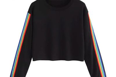 Stripe print women crop top hoodies (3)