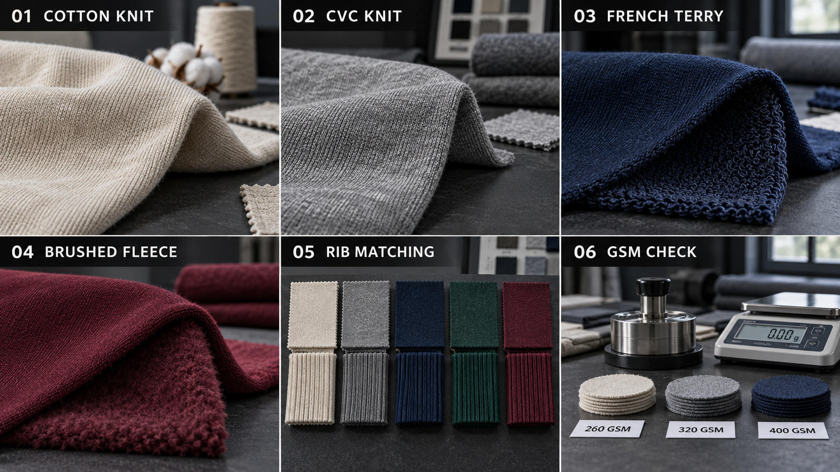 Custom hoodie fabric and GSM development workflow.