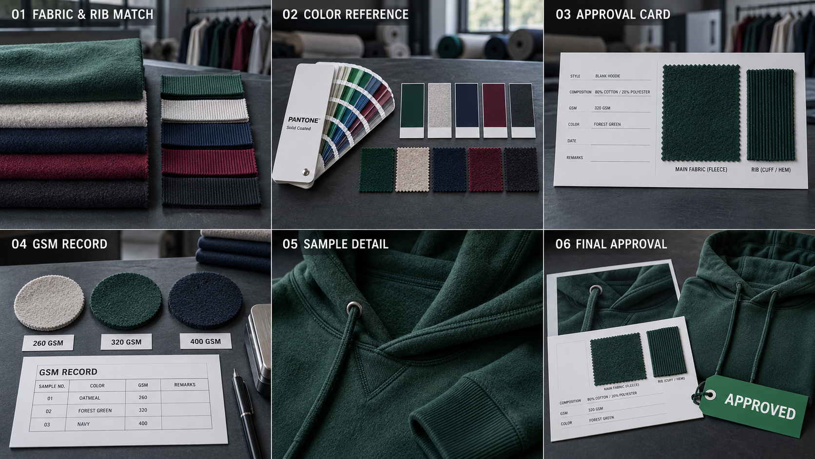 Custom hoodie fabric confirmation workflow before production.