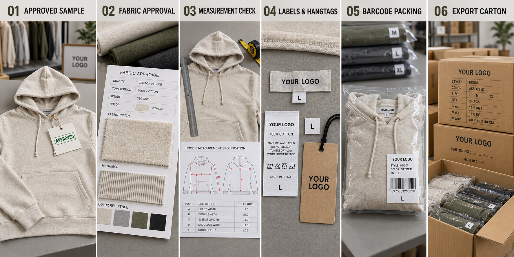Hoodie pre-production approval and export packing process.