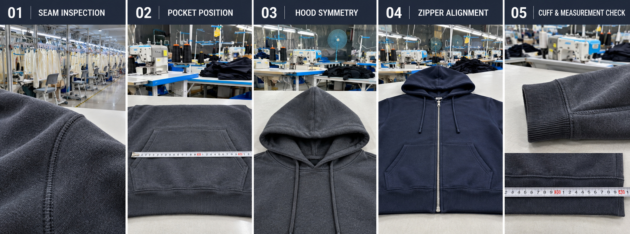 Hoodie sewing and assembly quality inspection